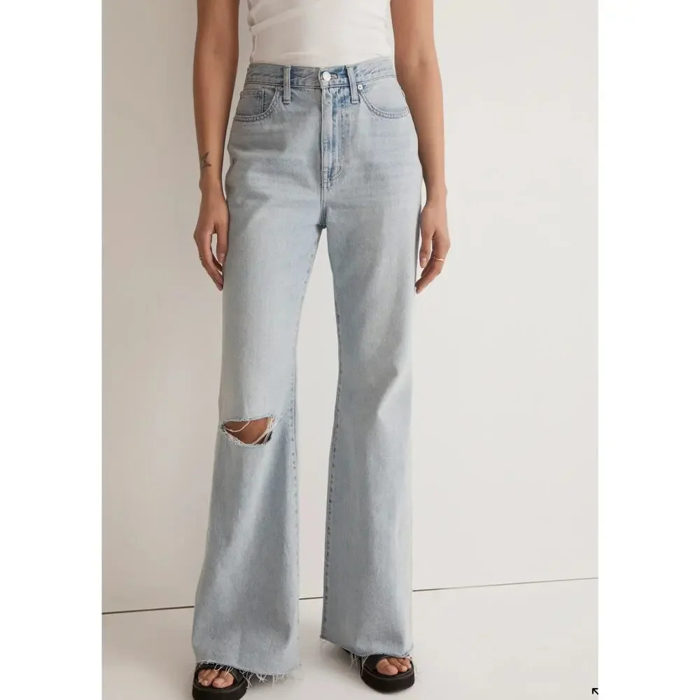 Madewell Baggy Flare Jeans Raw Hem High Waisted Curvy Friendly in Luzon Wash 26